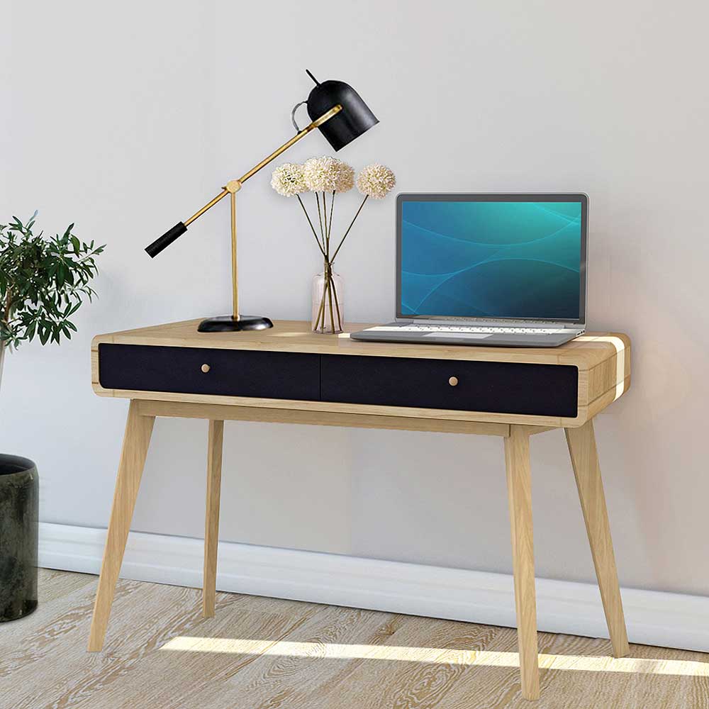 Jugendschreibtisch Charian im Skandi Design in Schwarz und Eichefarben