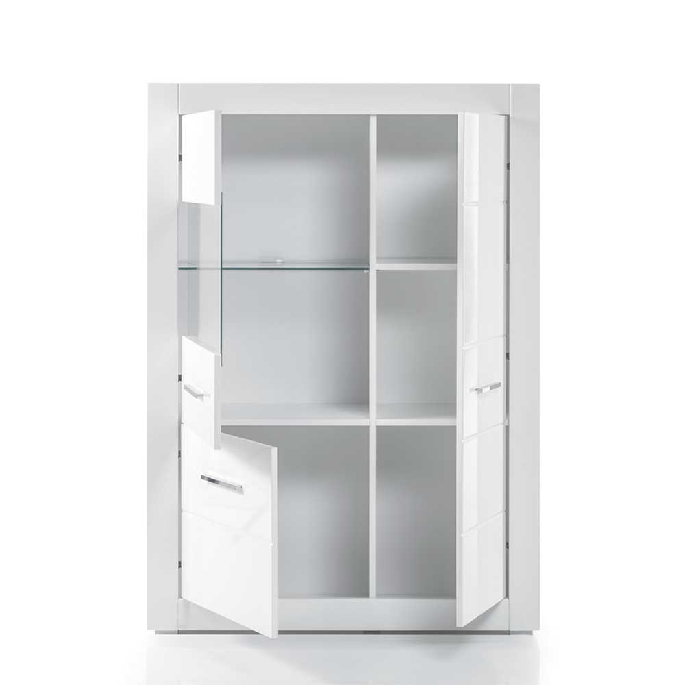 Wohnzimmer Highboard Triango in Weiß Hochglanz mit Glastür