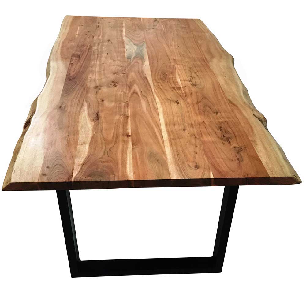 Akazie Tisch Jaggon mit Bügelgestell und natürlicher Baumkante