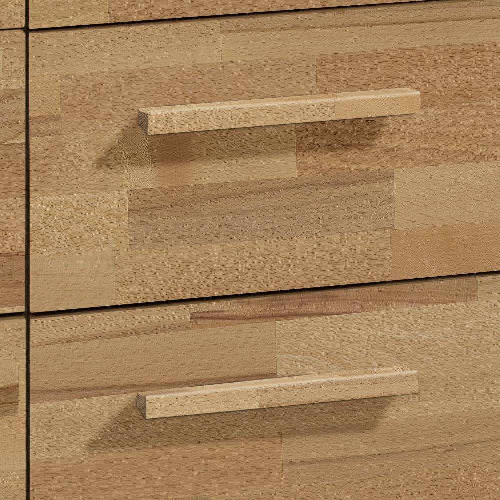 Schlafzimmerkommode Vulcanos in Kernbuchefarben & Weiß mit Holzgriffen