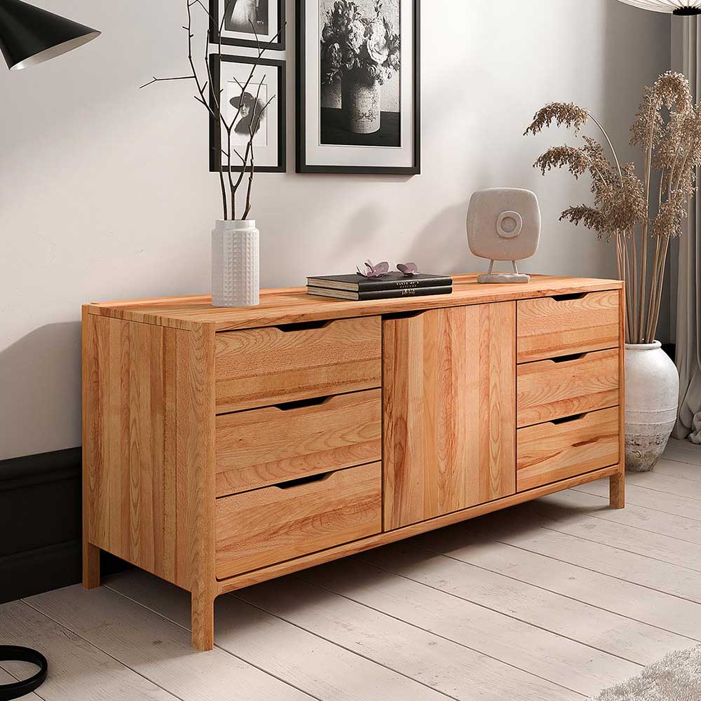Sideboard massiv Korres in Kernbuchefarben mit sechs Schubladen