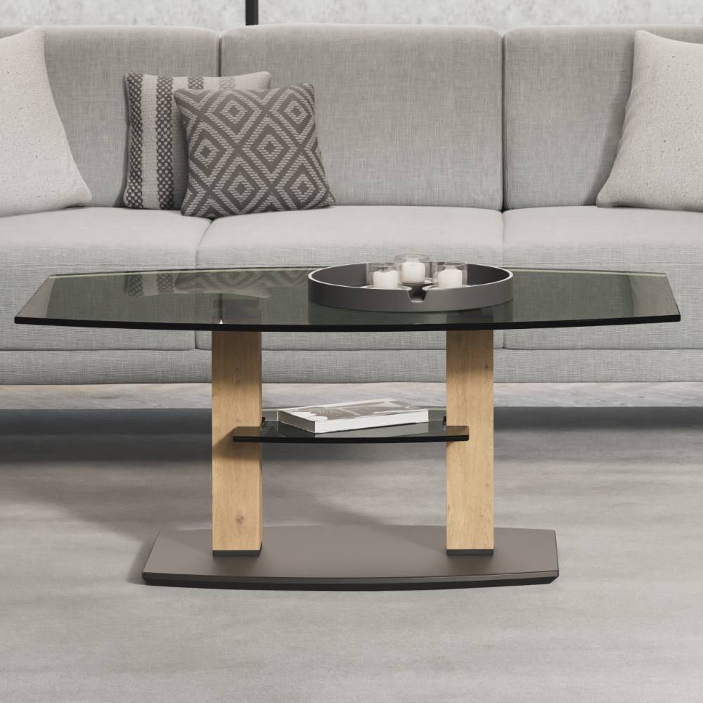 Sofatisch Jenva aus Rauchglas in Bootsform