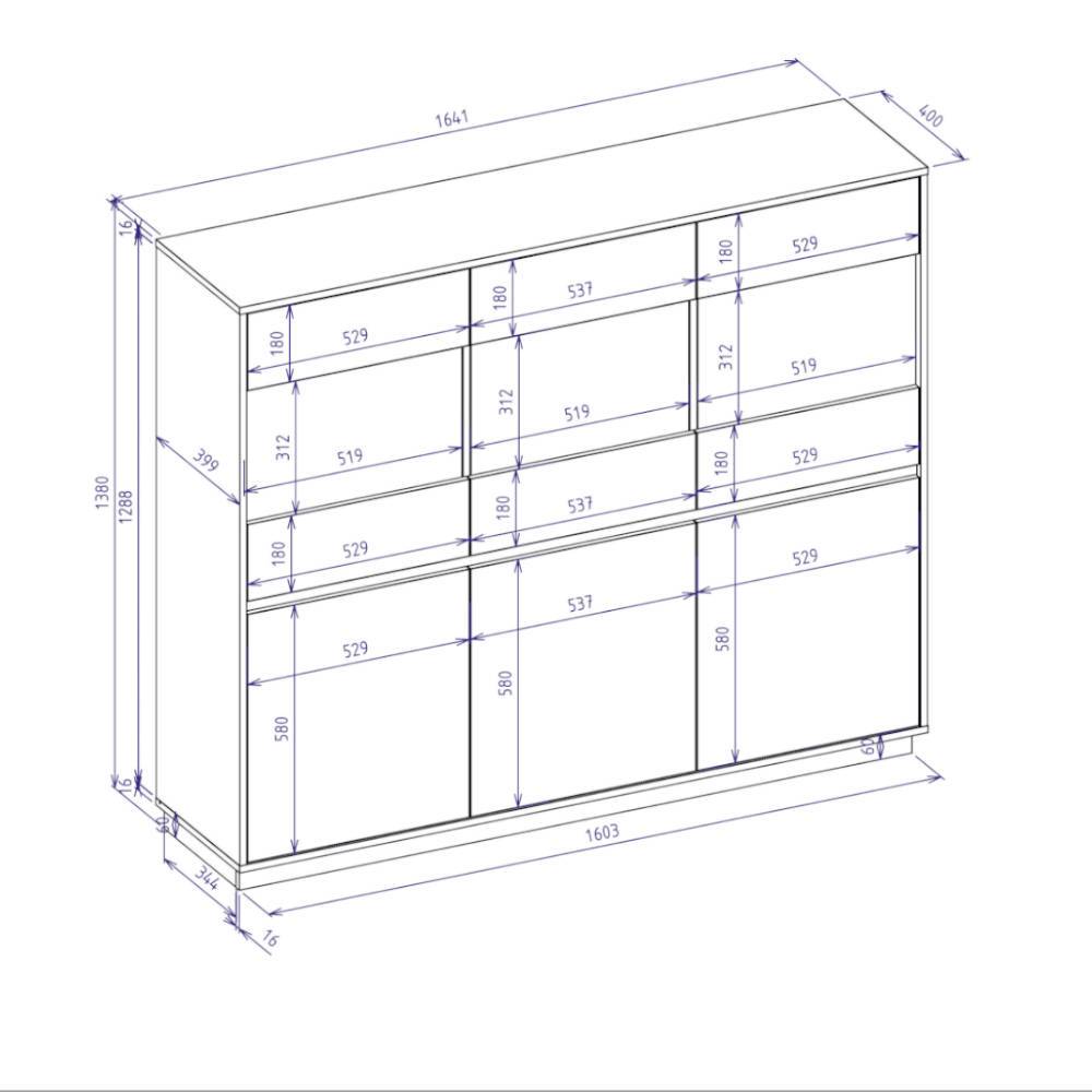 Highboard Vitrine Ikba mit Glastüren 164 cm breit