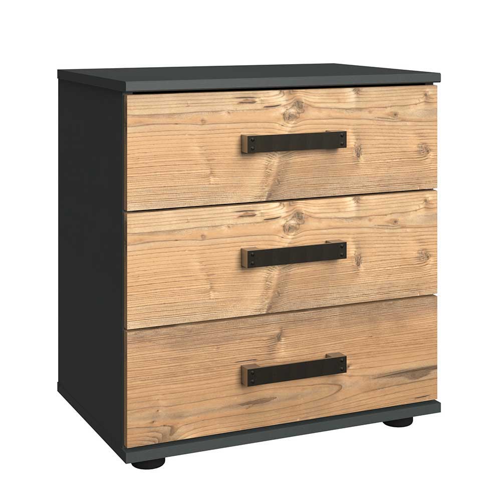 Nachtschrank Vedra im Industrie und Loft Stil mit drei Schubladen