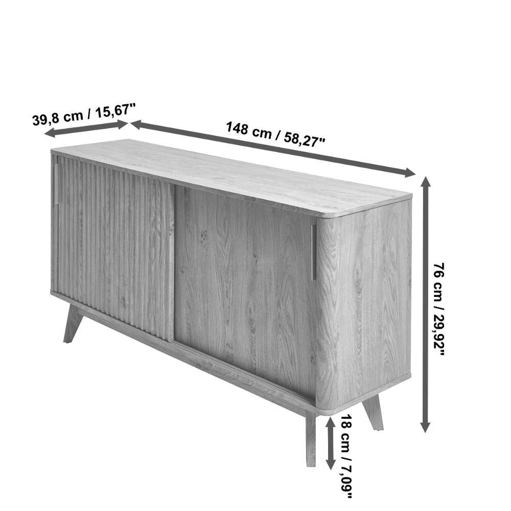 Sideboard Conle mit 2 Schiebetüren im Retrostil