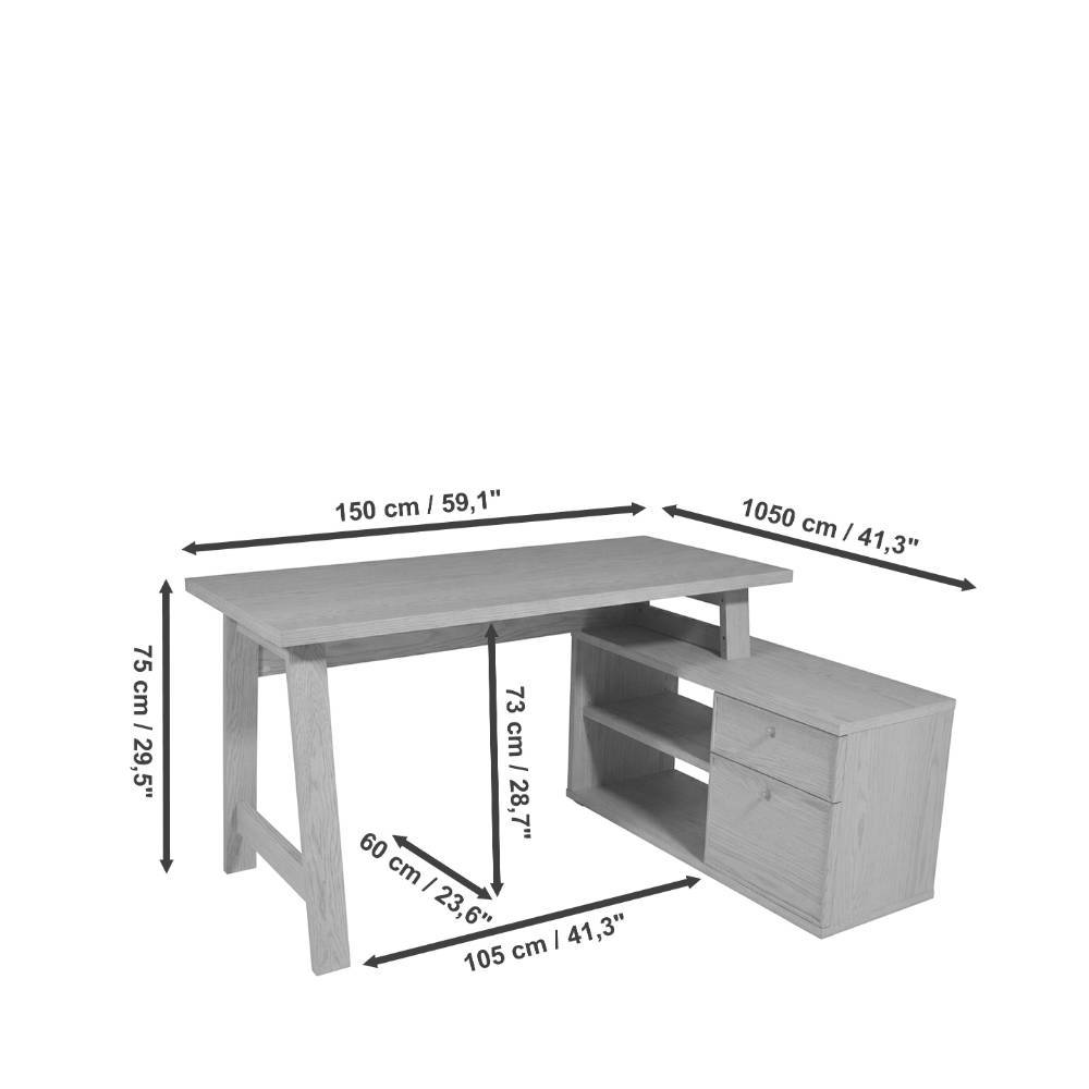 Schreibtischkombination Finigrano in Eiche hell 150 cm breit