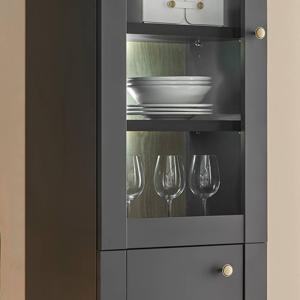 Vitrine Enjta in Schwarz matt 202 cm hoch