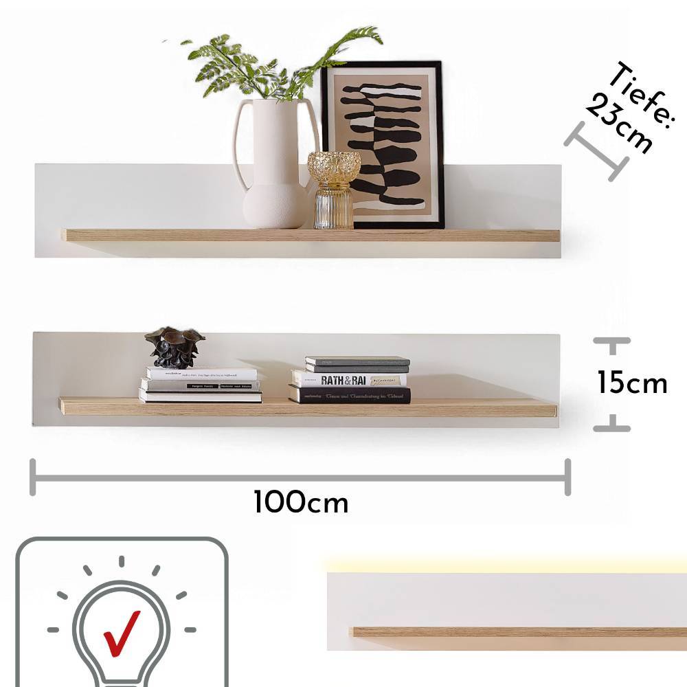 Wandboards Roady mit Rückwand in Eichefarben & Weiß (2er Set)