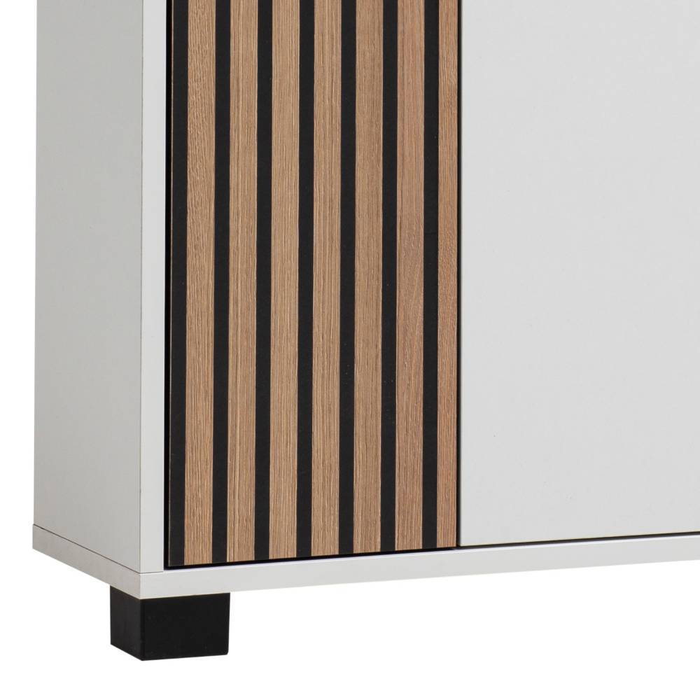 Dielenschrank modern Povendrid in Weiß matt und Paneeloptik