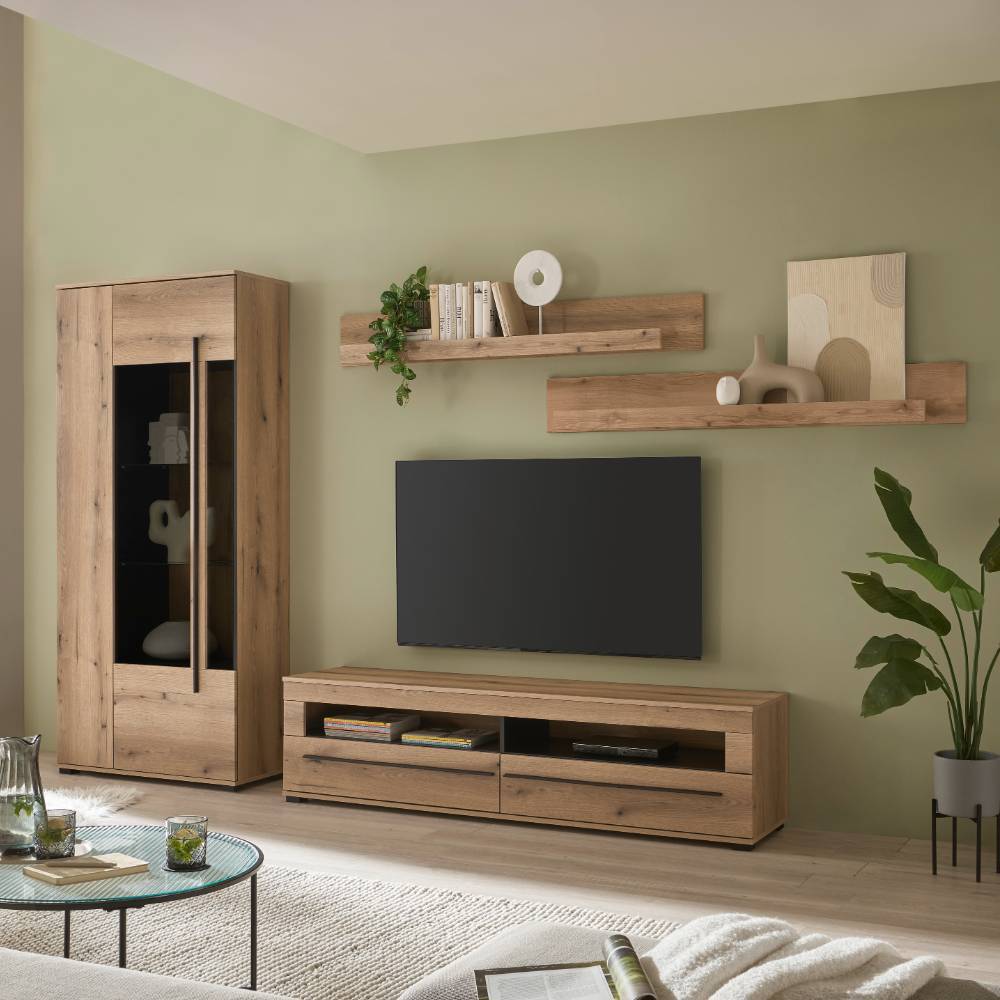 Wohnzimmer Anbauwand Cemutra in modernem Design 270 cm breit (vierteilig)
