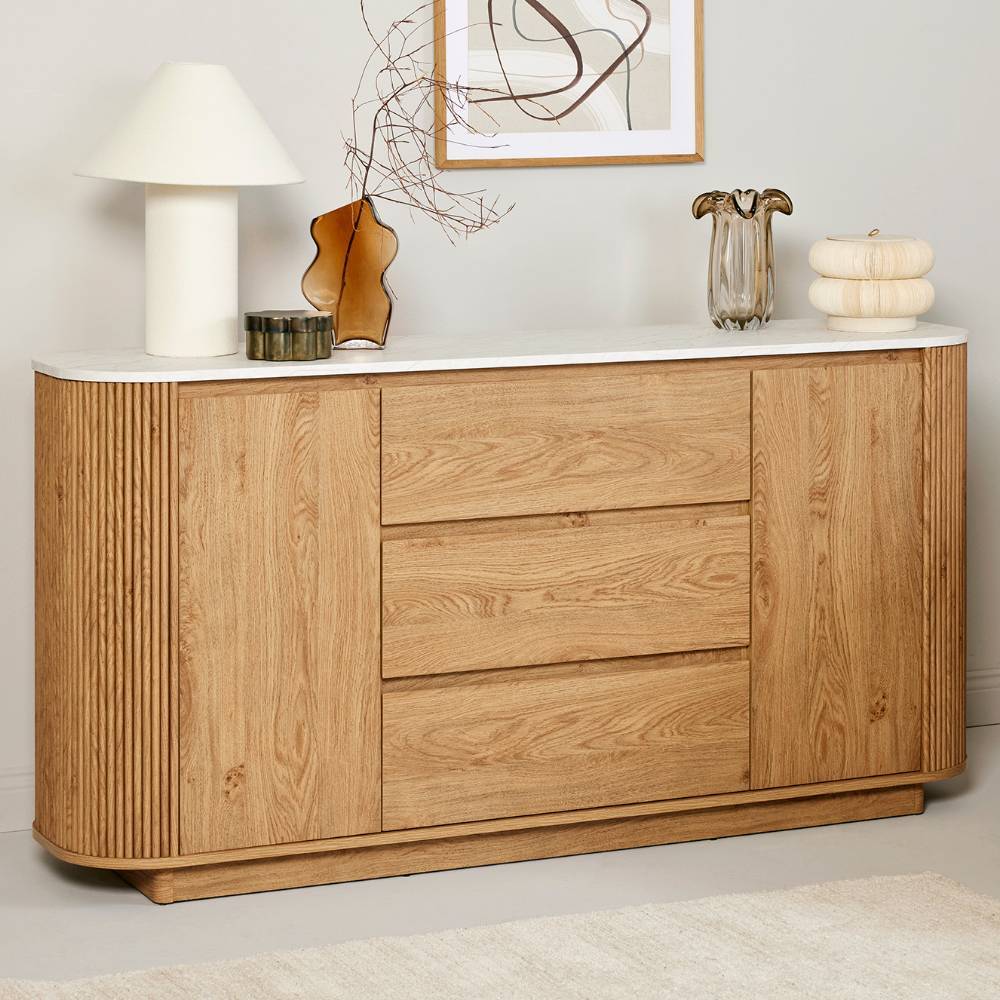 Sideboard Samluca in Eichefarben und Marmor Optik - ovale Form