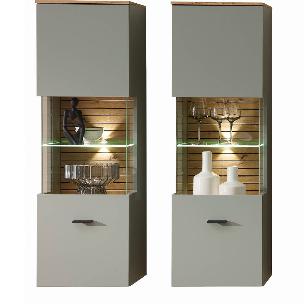 Wohnwand modern Ilitalcon in Graugrün 340 cm breit (siebenteilig)