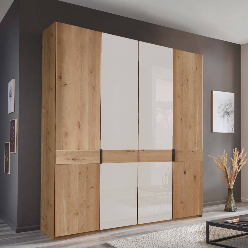Drehtürschrank Durac in Eiche Bianco und Weiß