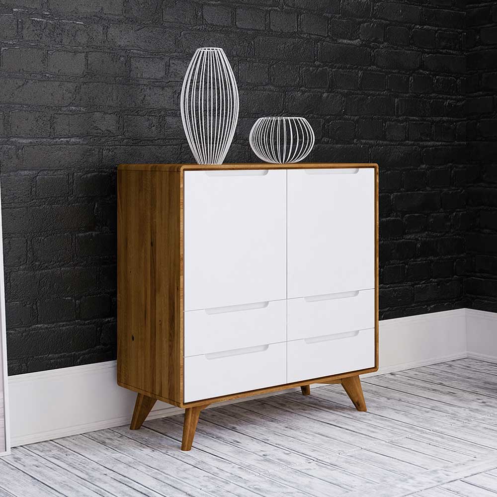 Garderobenkommode Triancova in Weiß und Wildeiche 90 cm breit