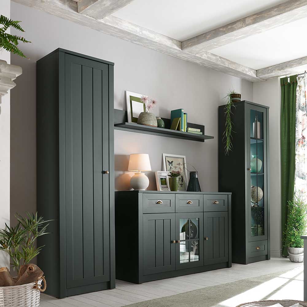 Wohnzimmerwand Clujia in Dunkelgrün mit Sideboard (vierteilig)