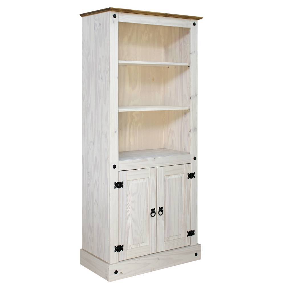 Landhausstil Bücherschrank Blouno in Weiß aus Kiefer Massivholz