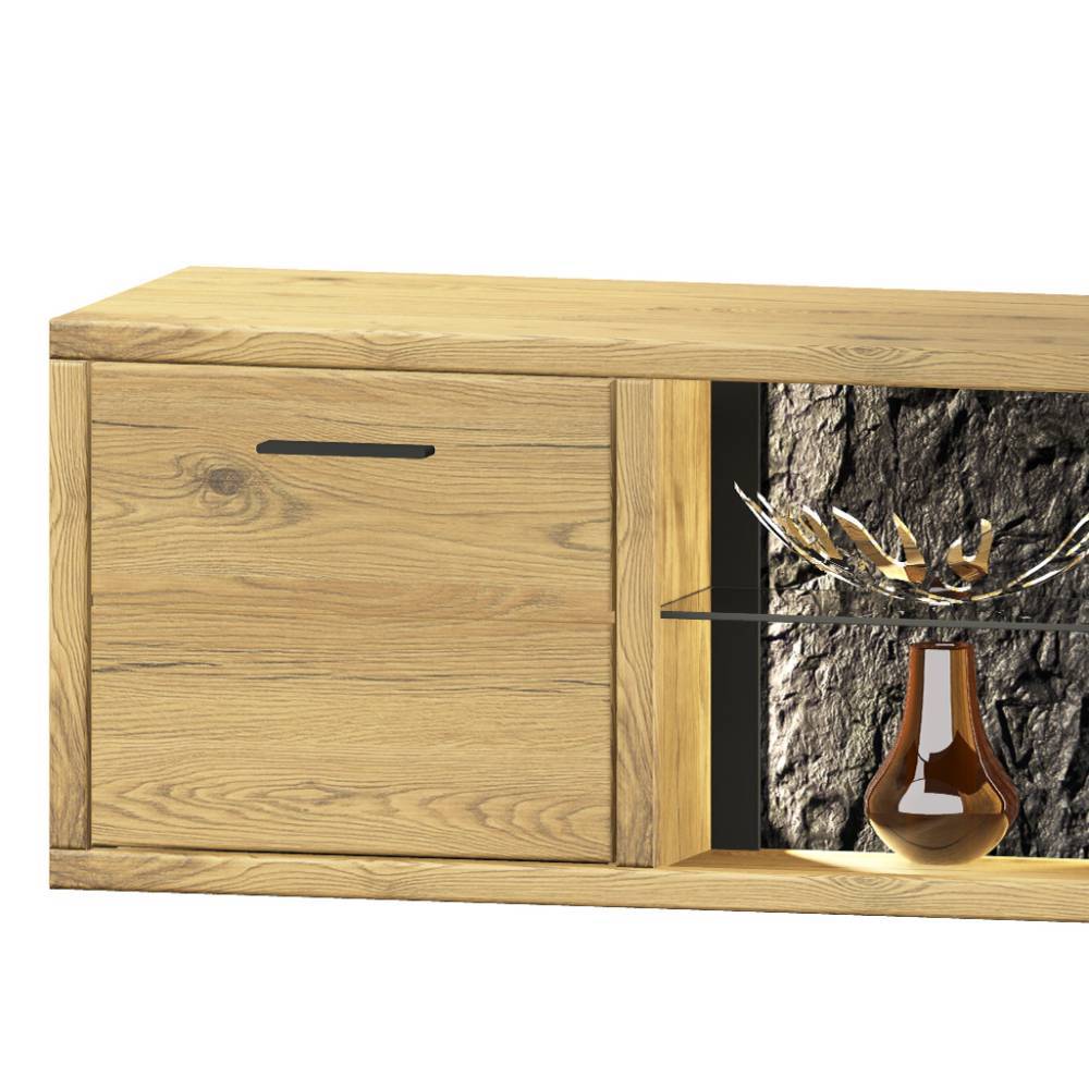 Wohnwand Massivholz Ostoro in Wildeiche Bianco 225 cm hoch (dreiteilig)