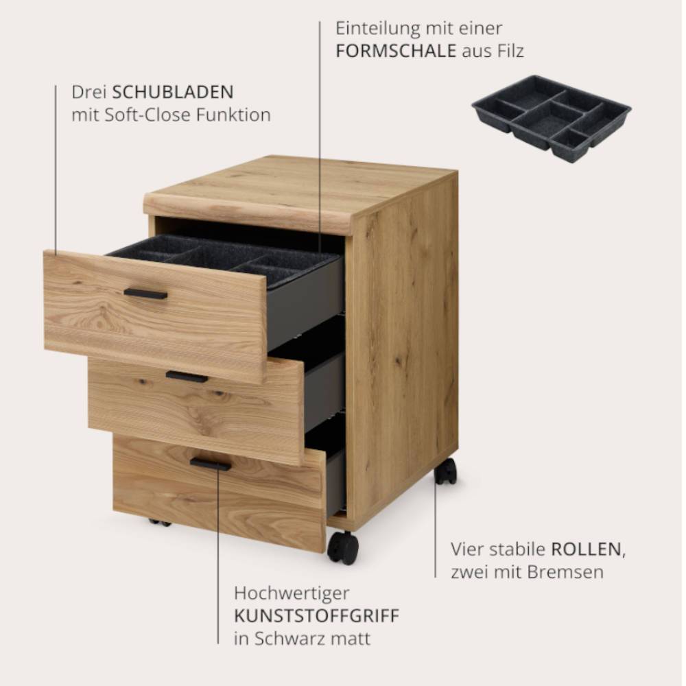 Bürocontainer Talyteo mit drei Schubladen 66 cm hoch
