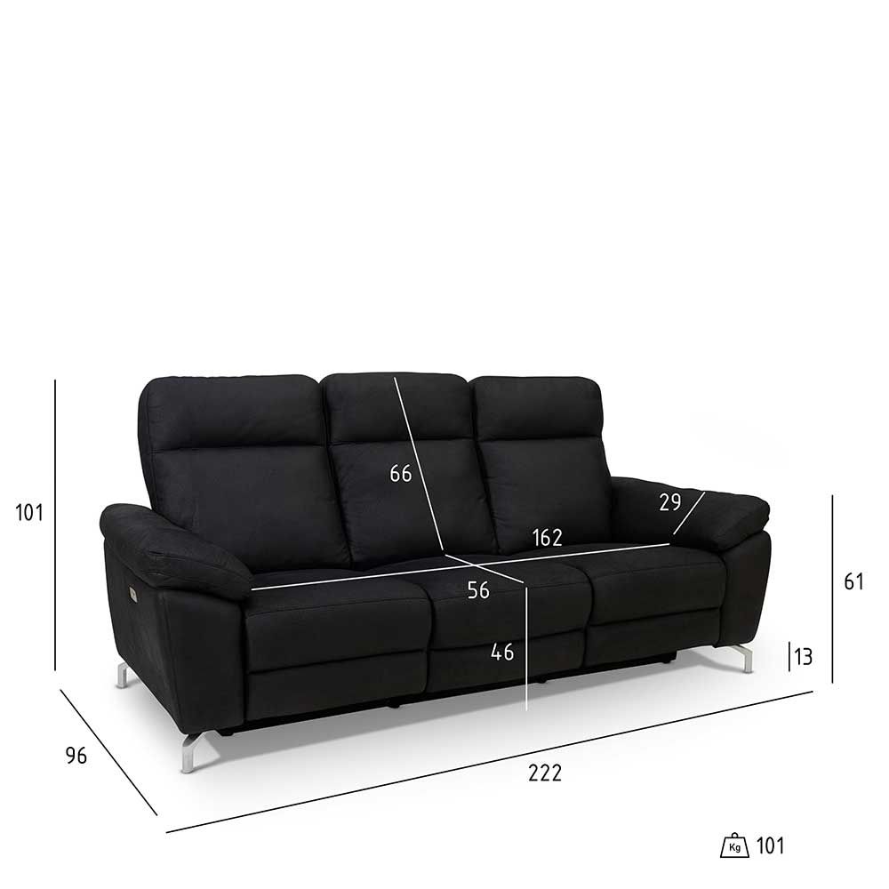 3er Sofa Emonila in Schwarz mit Relaxfunktion