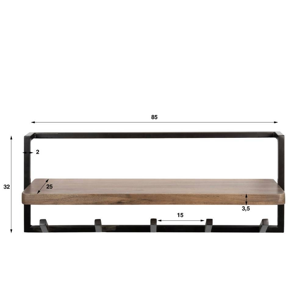 Wandgarderobe Lolona mit Hutablage aus Holz im Industry und Loft Stil