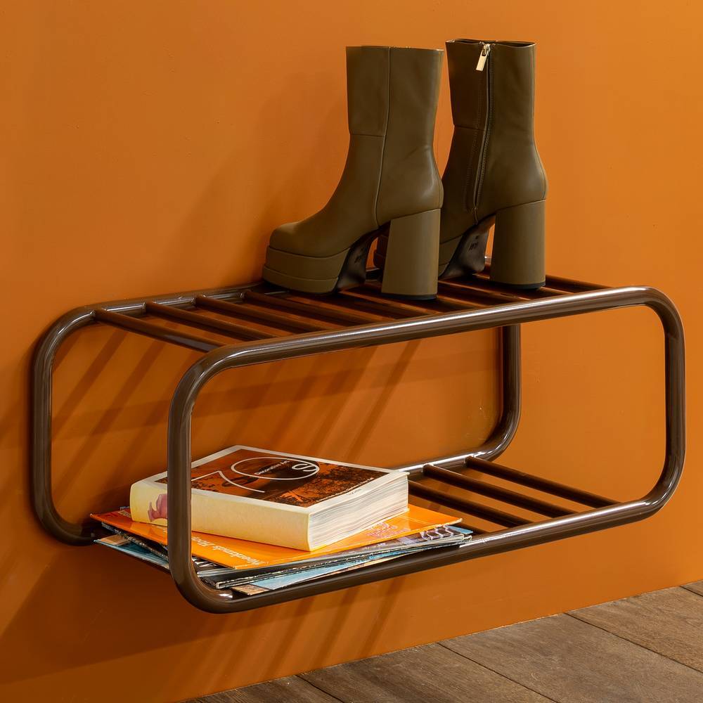 Metall Schuhregal Pulany in Braun mit zwei Schuhgittern