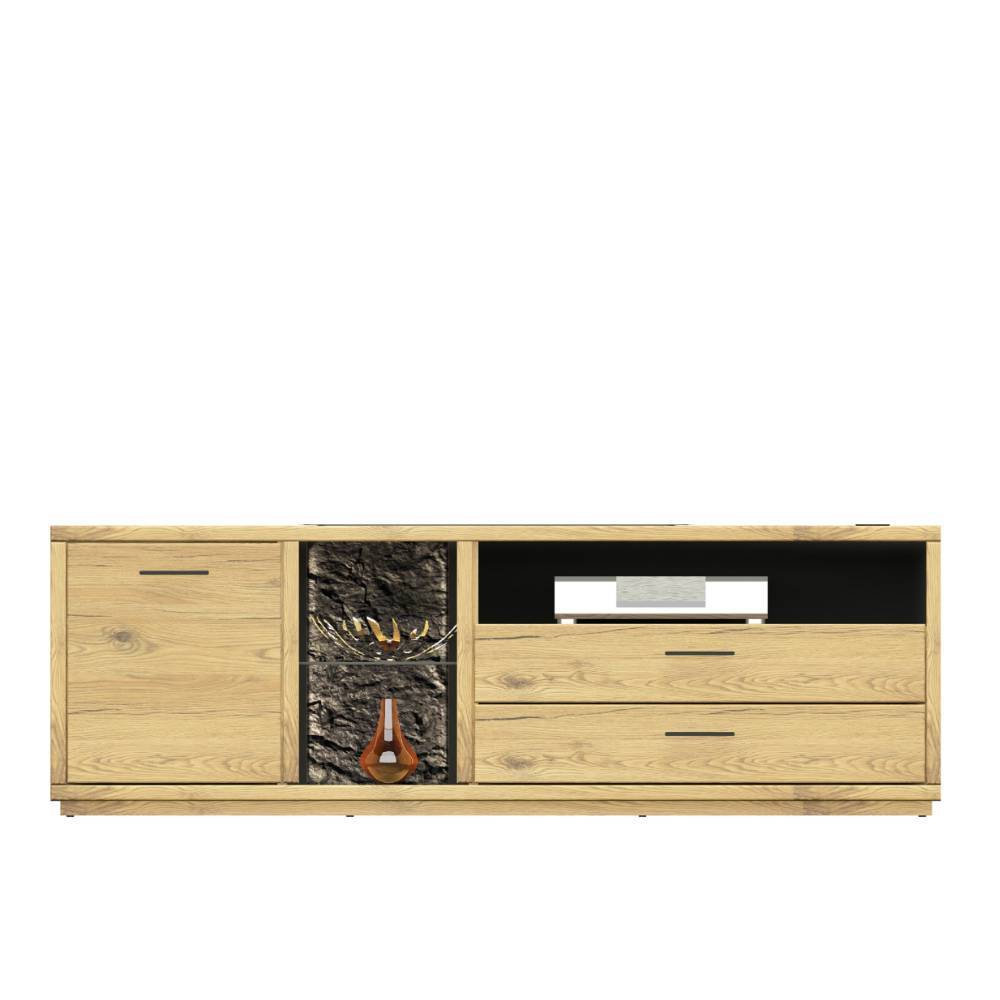 Wohnzimmerwand modern Ostoro in Wildeiche Bianco 206 cm hoch (vierteilig)