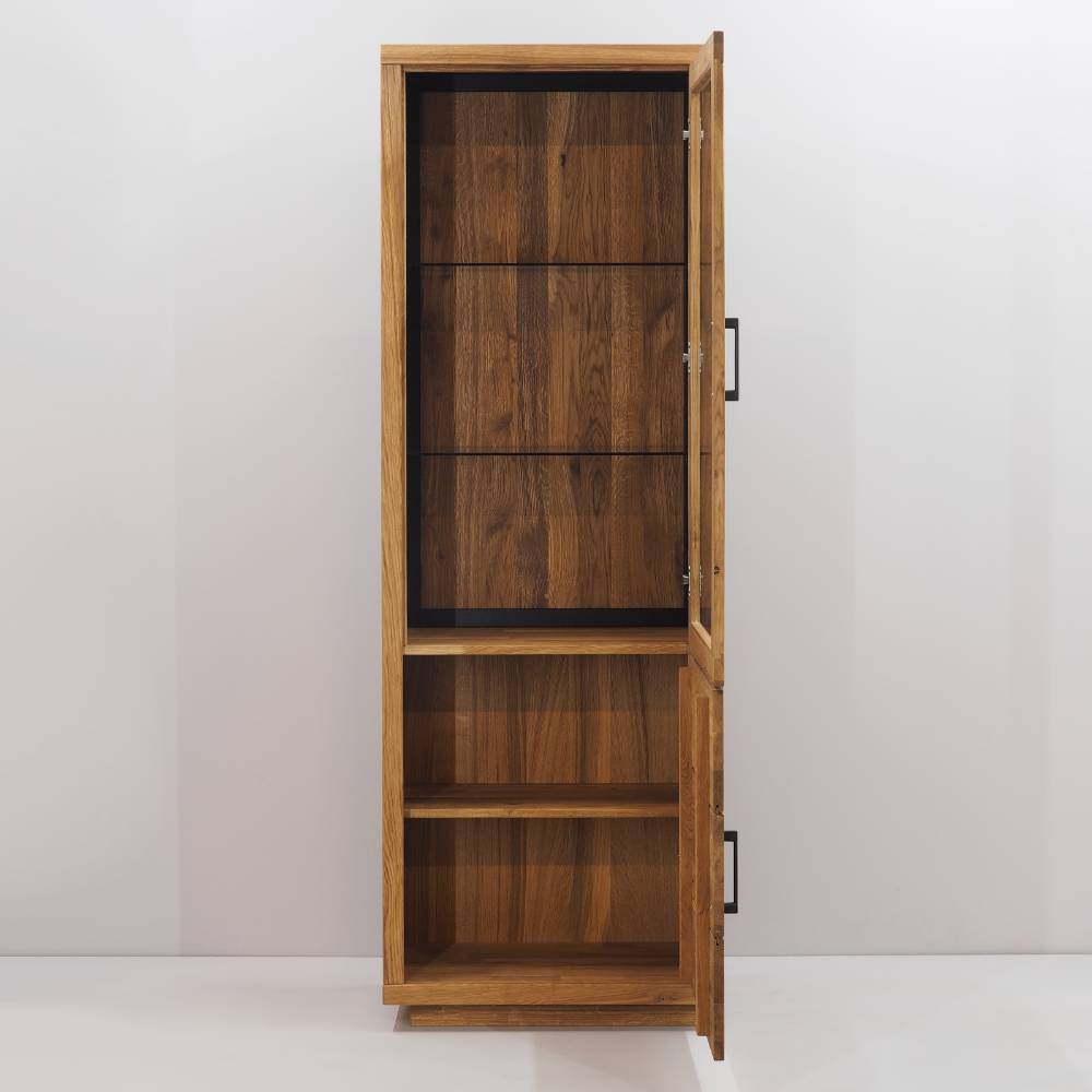 Stauraumvitrine Lasito aus Eiche Massivholz mit Hirnholz Applikation