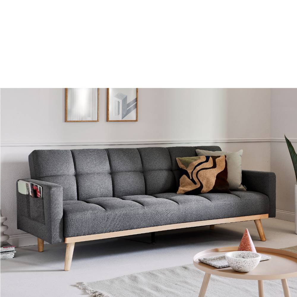 Schlafsofa Sosuke in Grau mit Rücken Klappmechanik