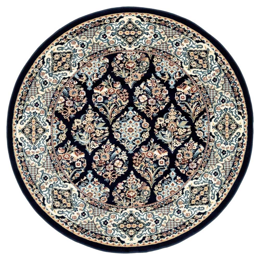 Runder Teppich Napcolia in Dunkelblau und Cremefarben 150 cm Durchmesser