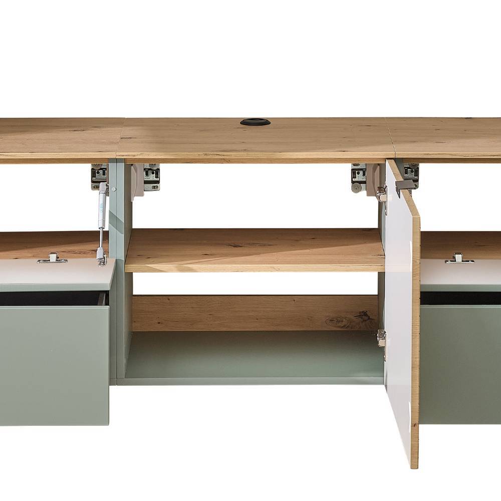 Wohnwand modern Ilitalcon in Graugrün 340 cm breit (siebenteilig)