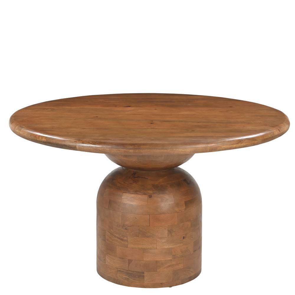 Essgruppe Bertylan aus Mangobaum Massivholz und Boucle Stoff (fünfteilig)