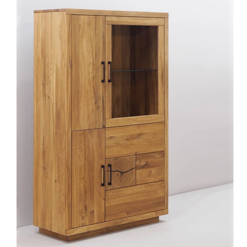 Vitrinenschrank Lasito aus Eiche Massivholz geölt