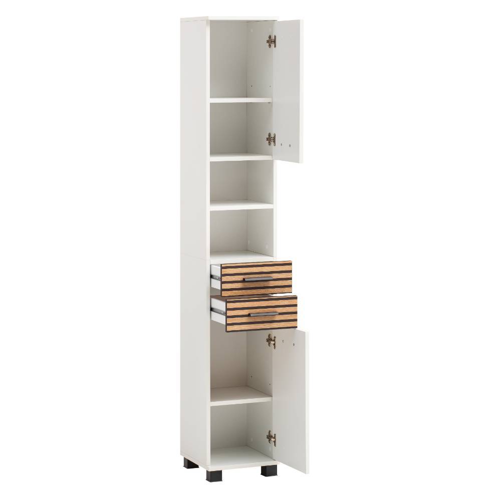 Badezimmerhochschrank Forcelan 30 cm breit in Paneeloptik & Weiß matt