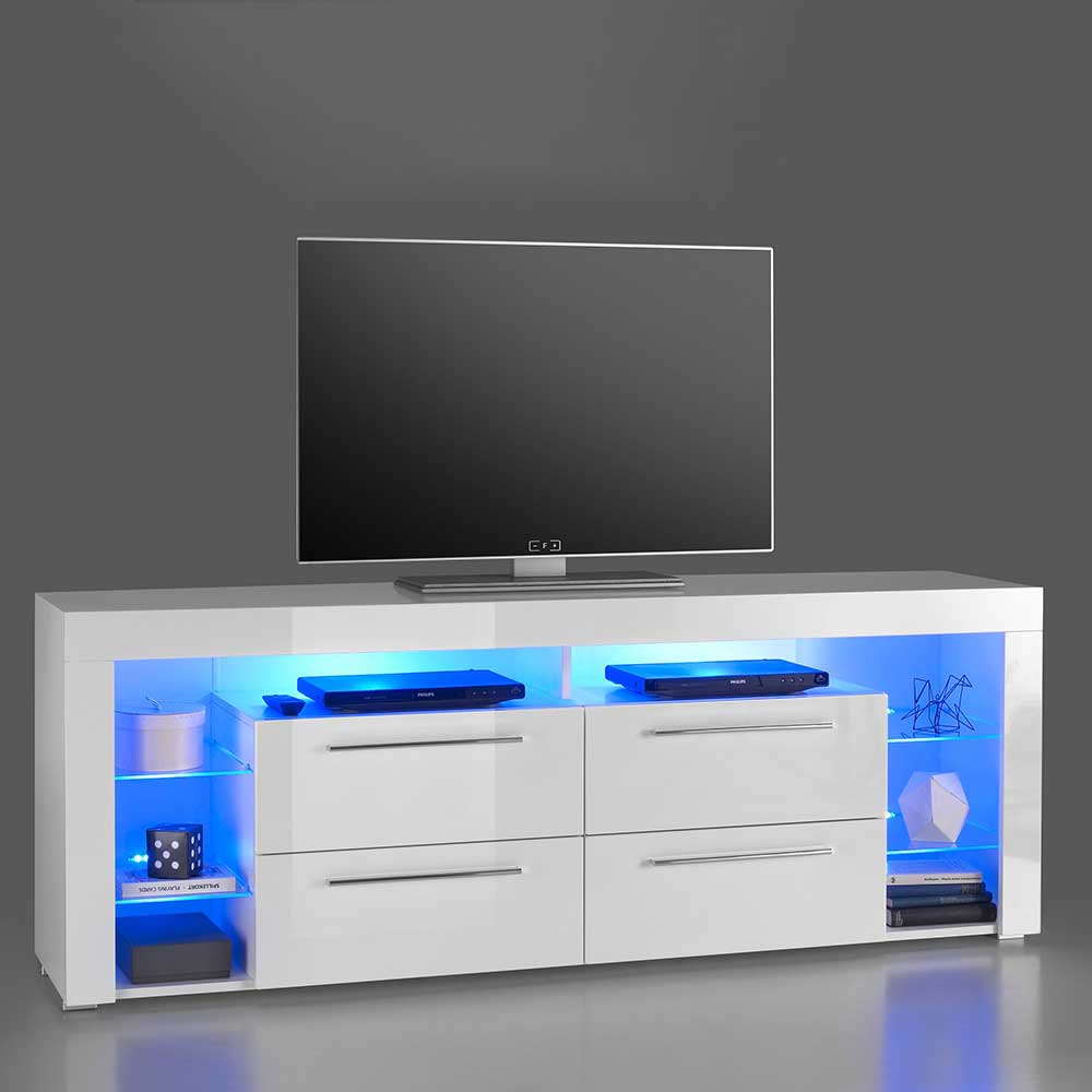 Hochglanz TV Möbel Lioscas in Weiß mit LED Beleuchtung