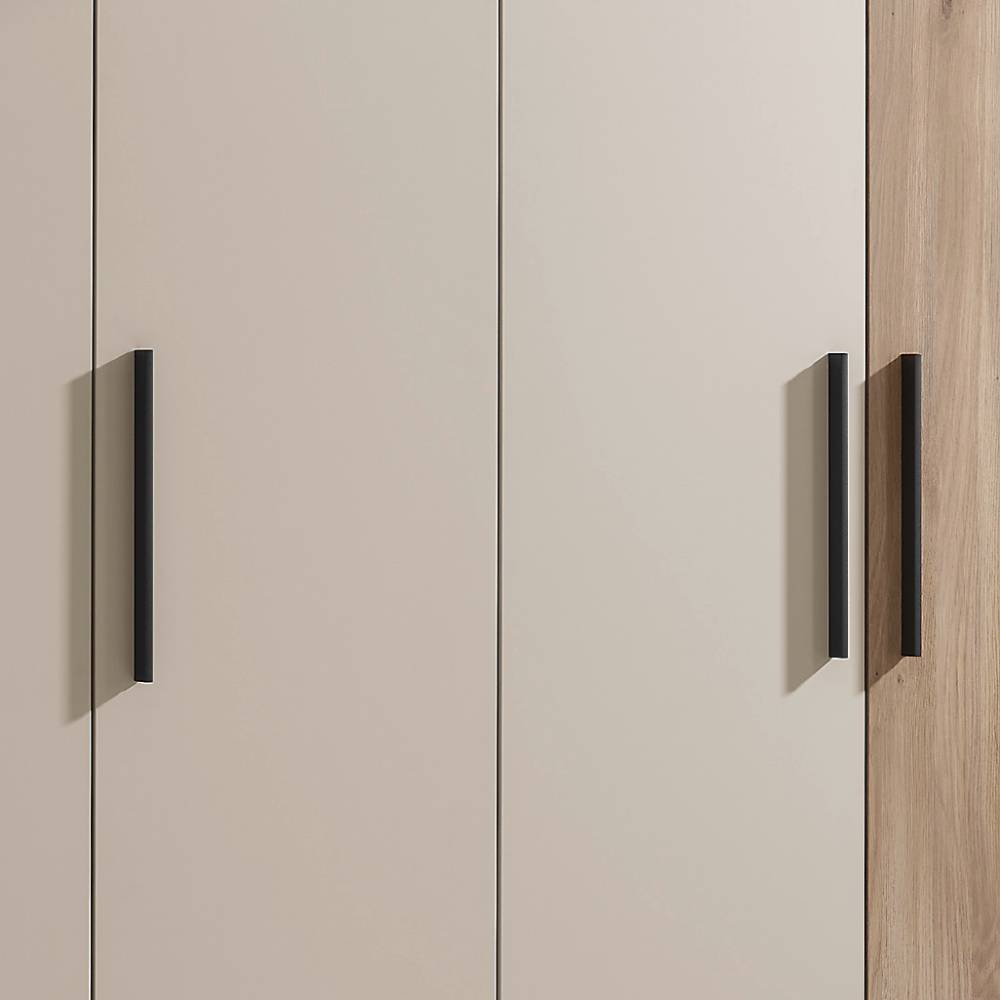 Drehtürenschrank Mero in Hellgrau und Holzoptik foliert