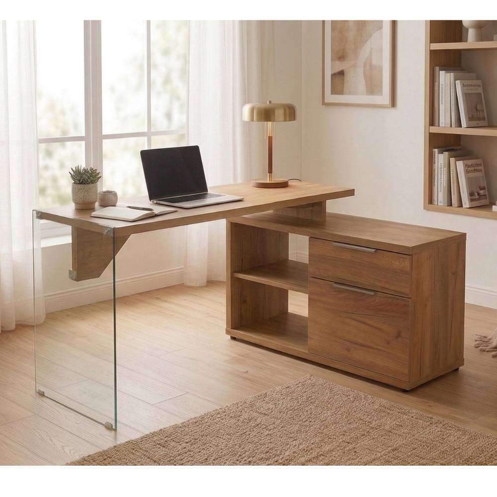 Designschreibtisch Olenka 142 cm breit mit Druckerablage