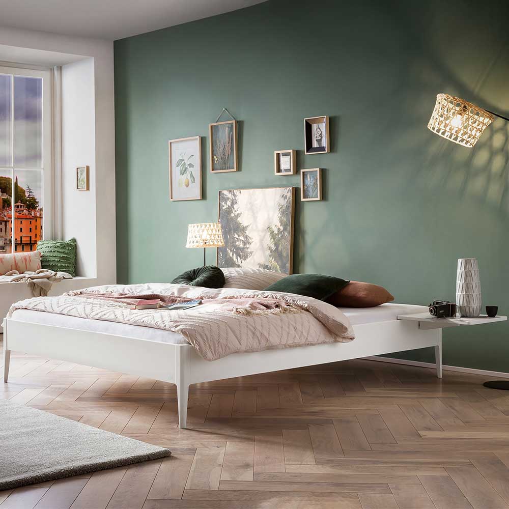 Futonbett in Weiß Mutez aus MDF im Skandi Design