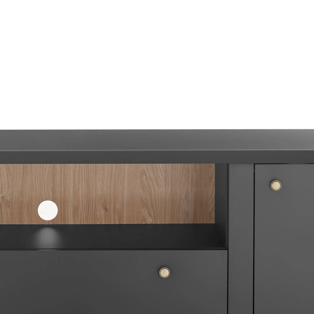 Wohnzimmerschrankwand Enjta in Schwarz matt im Landhausstil (dreiteilig)
