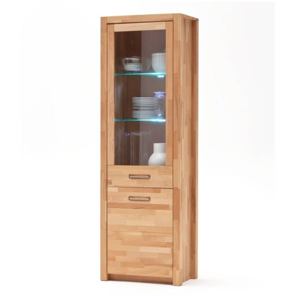 Vitrine Kernbuche Jameson mit Glastür und Massivholztür