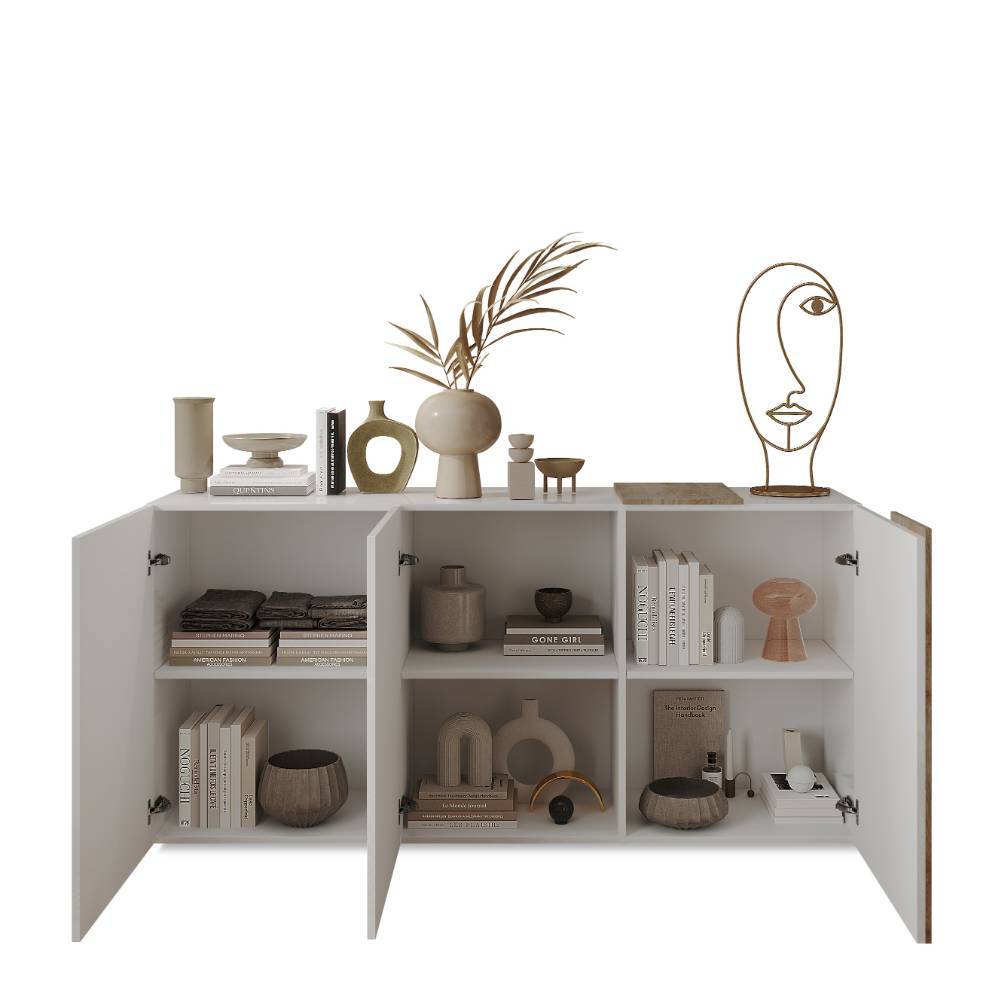 Sideboard Eight in Wildeichefarben und Weiß Hochglanz