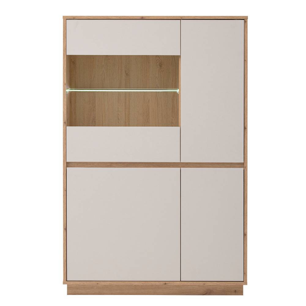 Highboard Ikba in Wildeichefarben und Hellgrau