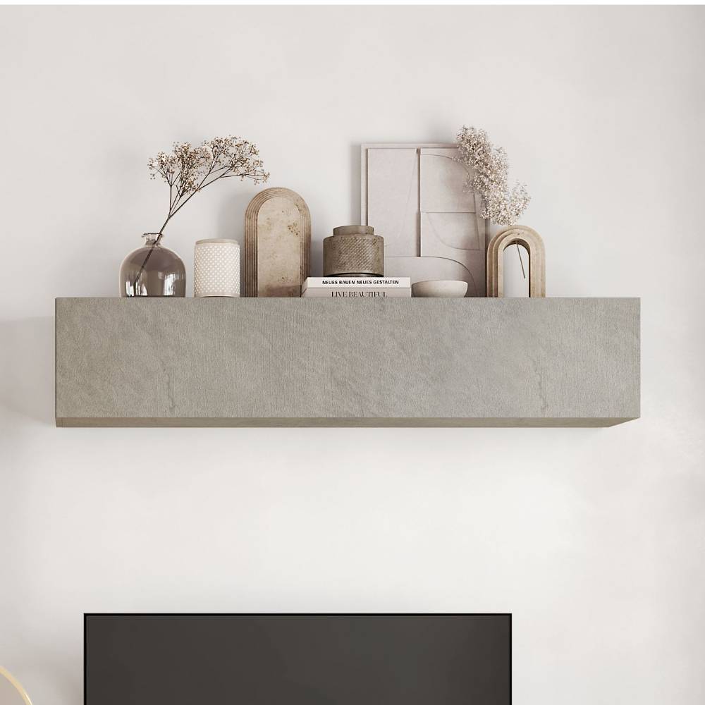 Design Wohnwand Vinallia in Beton Grau und Wildeiche dunkel (siebenteilig)