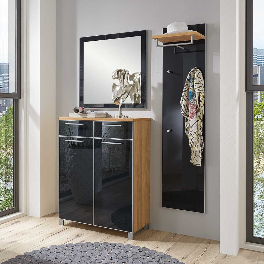 Garderobenset Curomma in Anthrazit Glas Eiche furniert (dreiteilig)