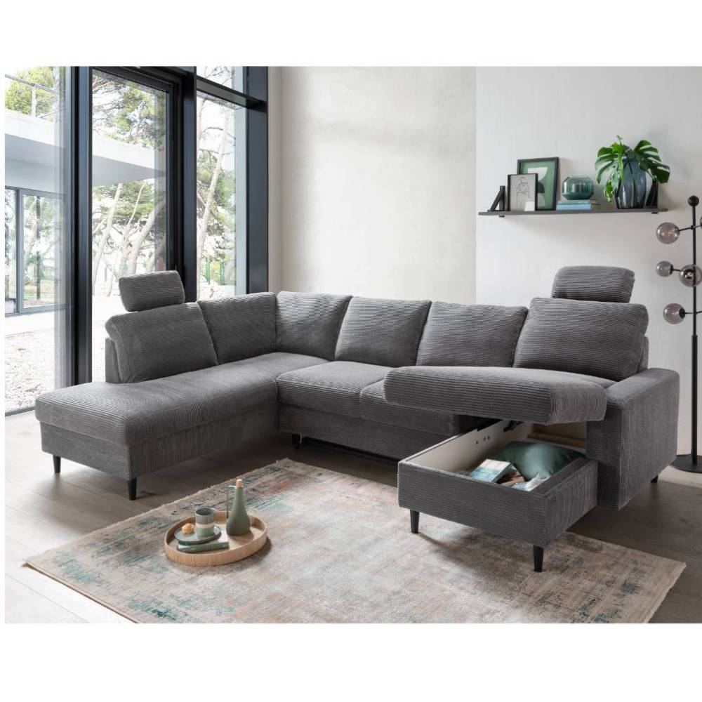 U Sofa Irona aus Cord mit Bettkasten