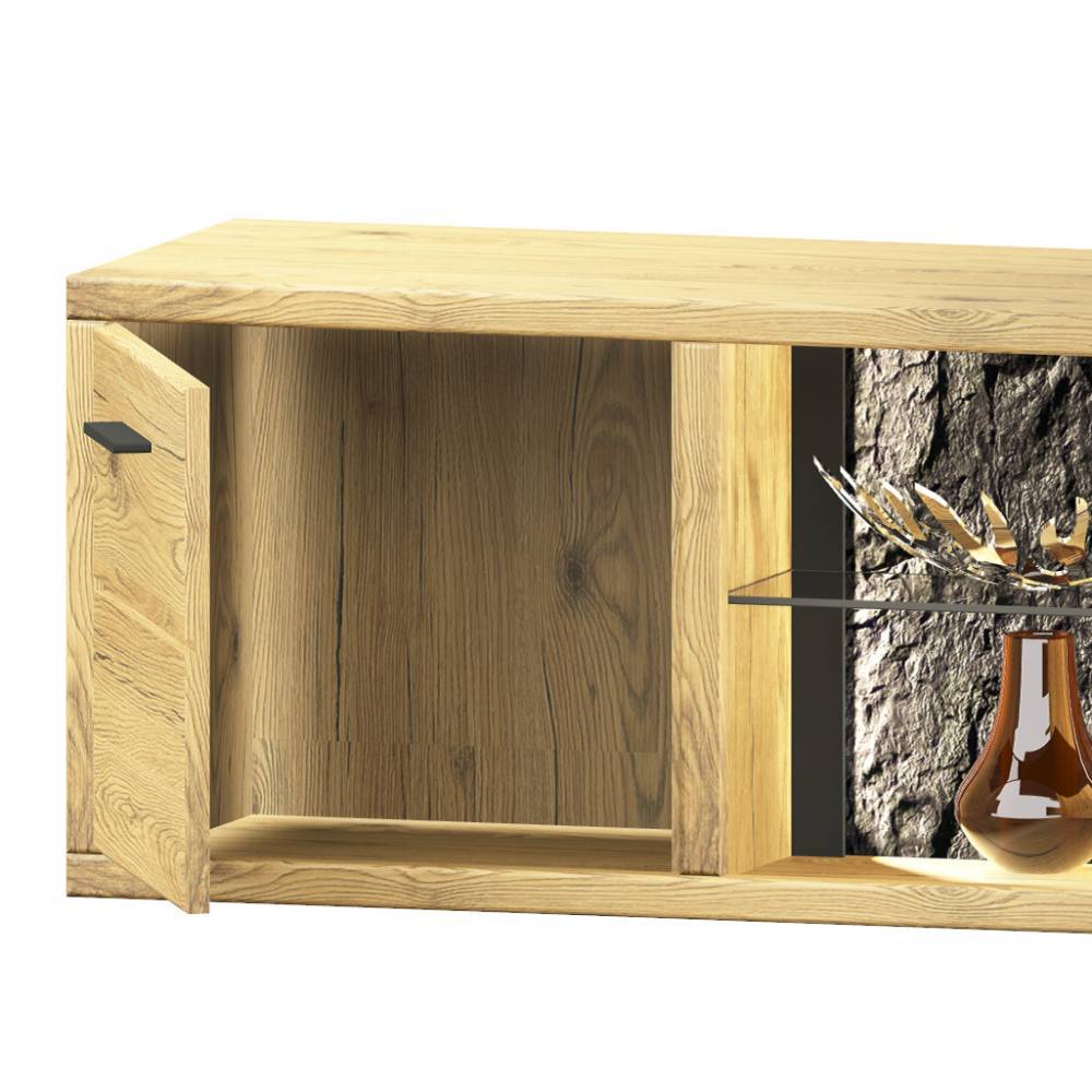 Wohnwand Echtholz Ostoro in Wildeiche Bianco 206 cm hoch (dreiteilig)