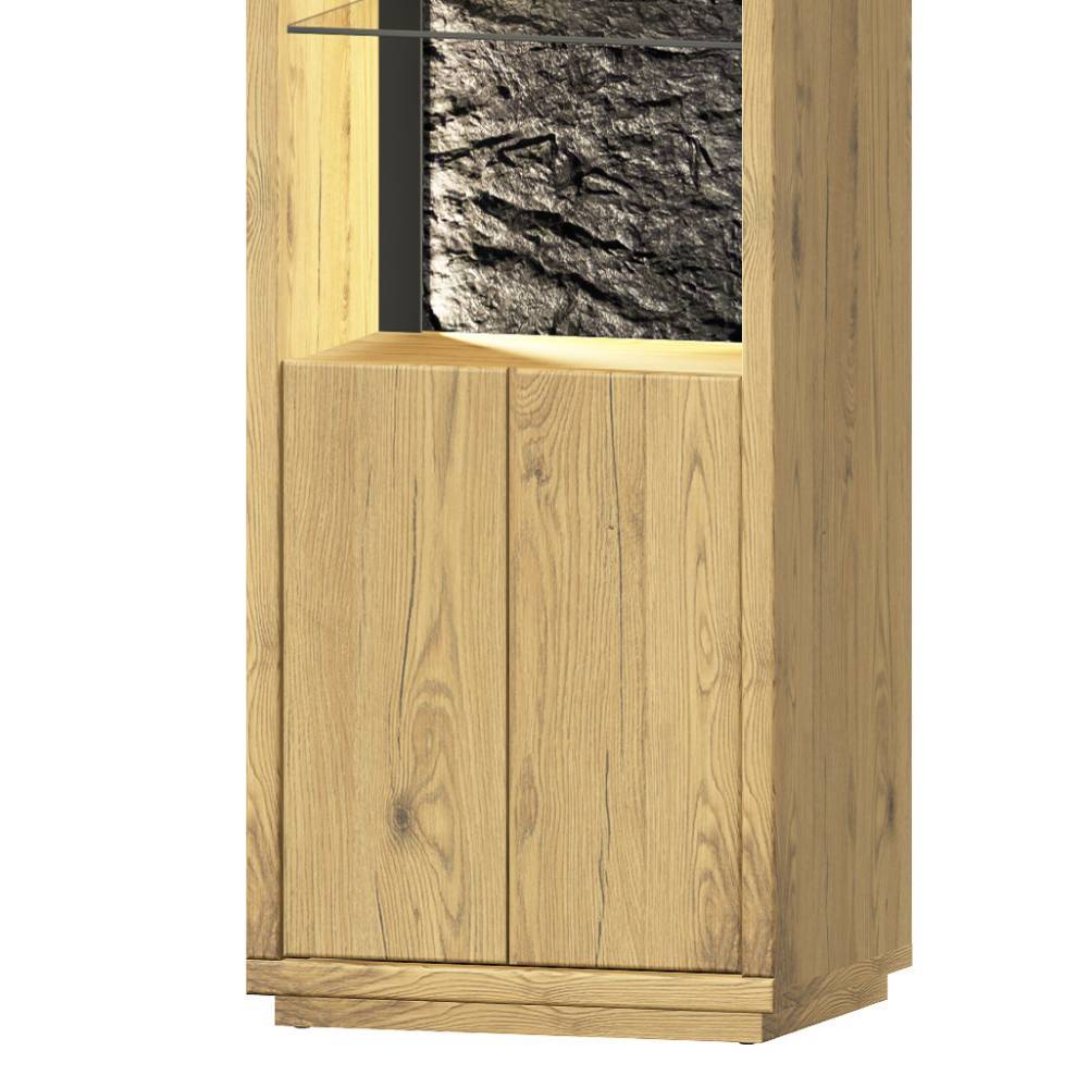 Wohnzimmerwand modern Ostoro in Wildeiche Bianco 206 cm hoch (vierteilig)
