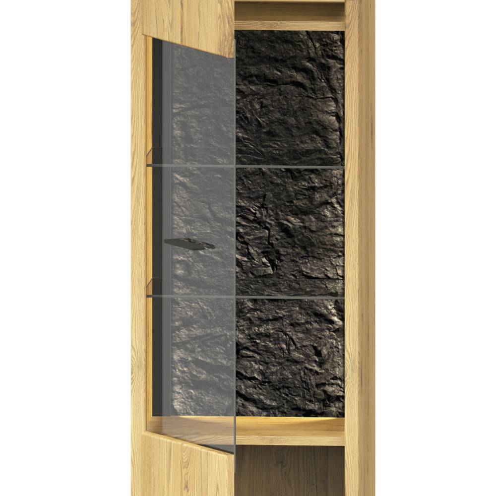 Wohnwand Echtholz Ostoro in Wildeiche Bianco 206 cm hoch (dreiteilig)