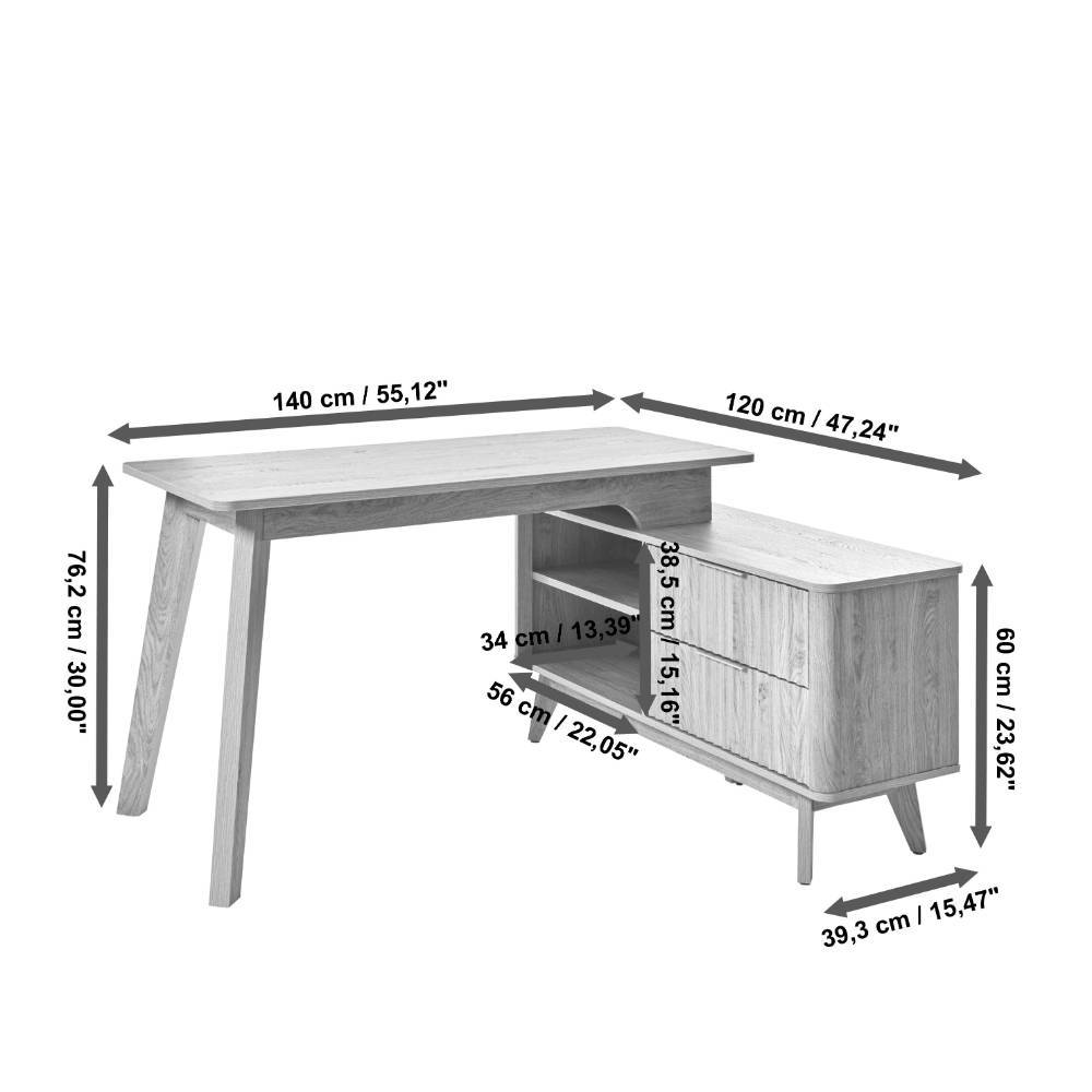 Designschreibtisch Alcarisa im Retrostil mit zwei Schubladen