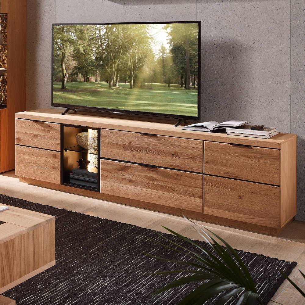 TV Board Emly in Wildeiche Bianco mit Metallgriffen