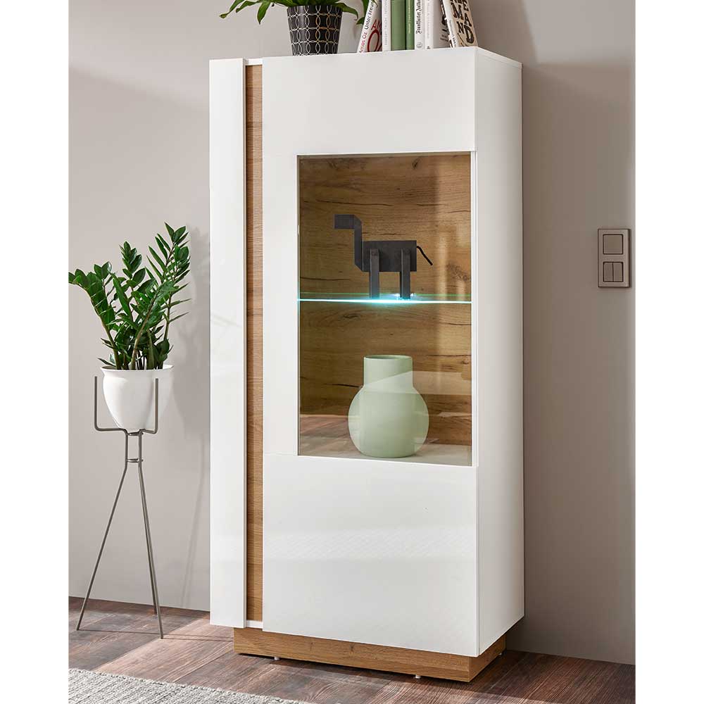 Vitrine Franvos im Skandi Design in Weiß und Wildeiche Optik